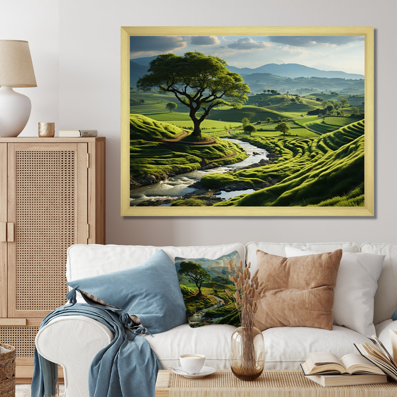 «Green Minimalisme Meadow II», impression d'art mural, H 30 po x l 40 po x P 1,5 po, Cadre doré à une seule photo