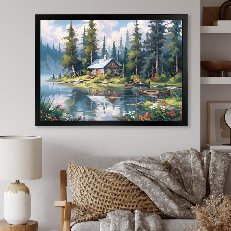 Rustic Refuge Lakehouse I sur impression sur toile, Cadre simple noir, H 12 po x l 20 po x P 1 po