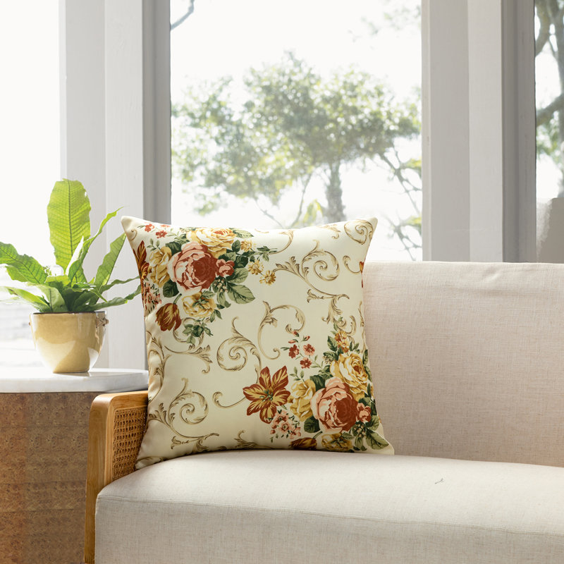 Ensemble de 2 coussins Florence, Ivoire floral, H 22 po x l 22 po, Housse de coussin seulement - sans coussin