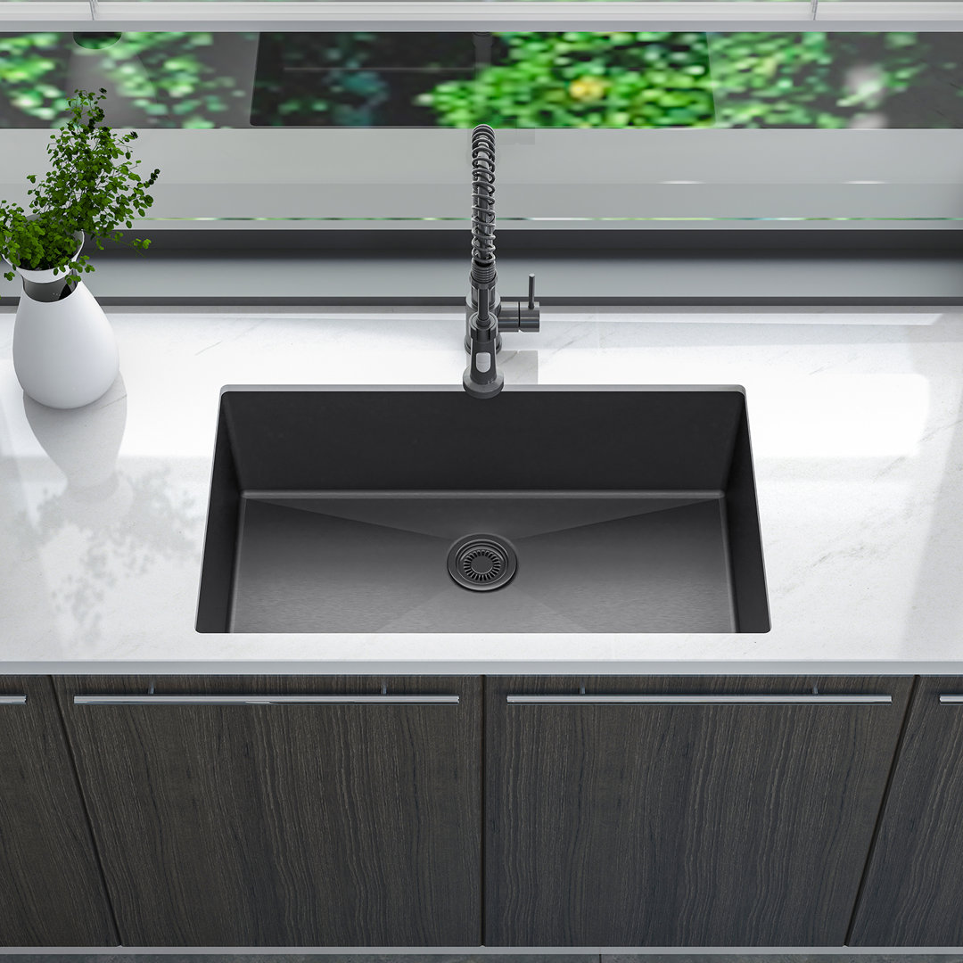Sinber 32" x 19" Undermount Single Bowl Kitchen Sink with 18 Gauge 304 Stainless Steel Black Finish Sinber Stainless Steel 