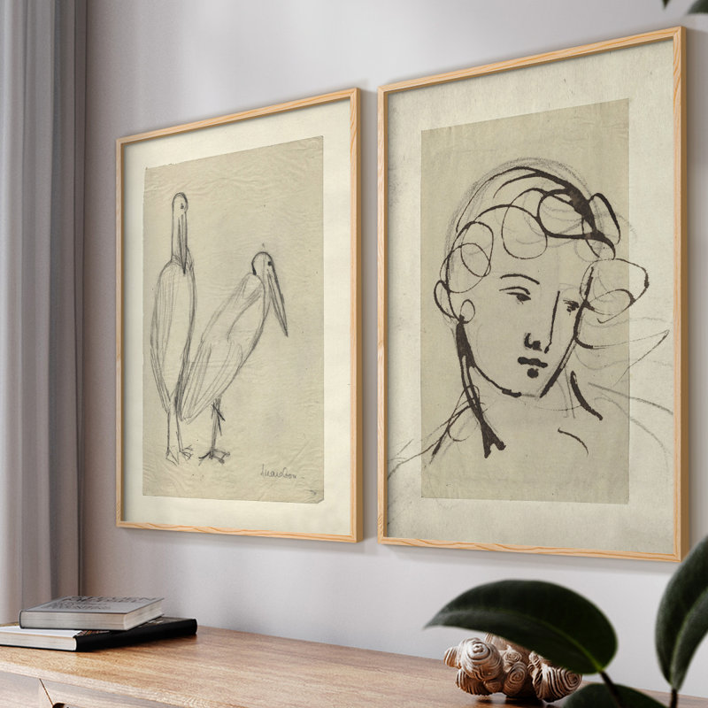 "Croquis rétro II", 2 pièces, H 14 po x l 22 po, Naturel