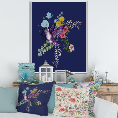 Petit oiseau sur un bouquet coloré de fleurs sauvages I - Impression sur toile