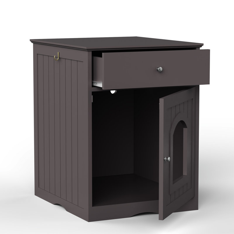 Enceinte intérieure en bois pour bac à litière avec tiroir, table d'appoint et table de chevet brune, Brun