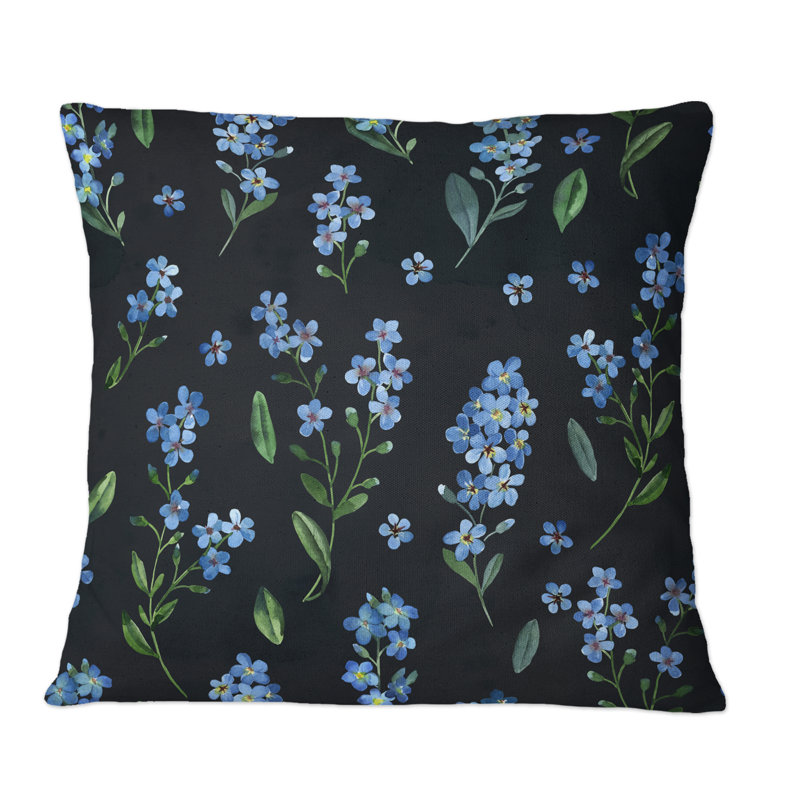 Coussin Gentle Blue Spring Flowers On - imprimé traditionnel, 16 po x 16 po