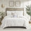 Édredon double / grand - Rembourrage en chenille 100% coton 2 taies décoratives élégantes et sereines 3 douces broderies douillettes