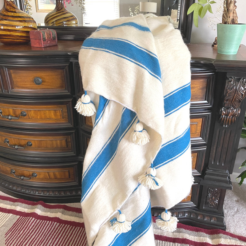 Hand Woven Throw Blanket, Turquoise