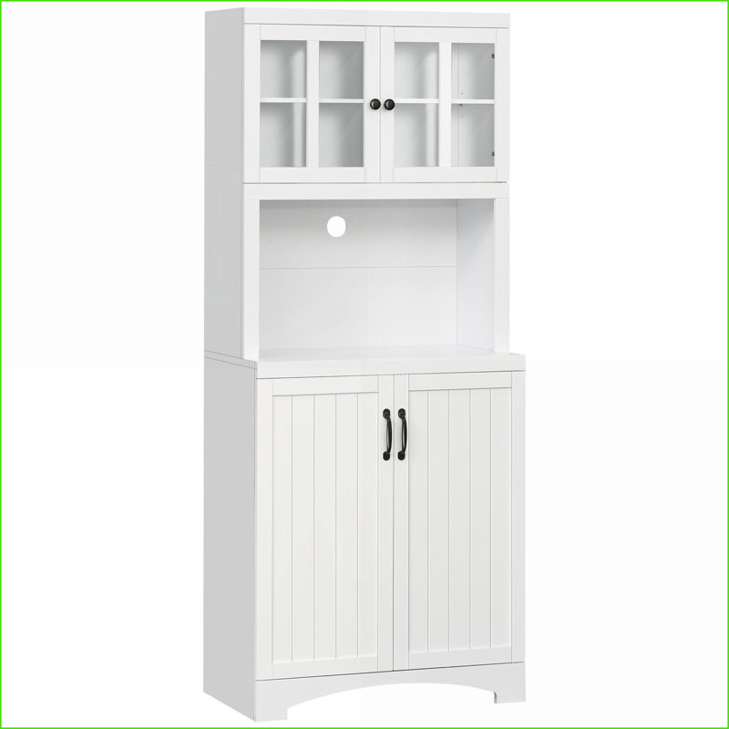 Huche de cuisine avec portes en verre, tablettes réglables et amp; Espace pour micro-ondes, blanc cassé | Panneau de fibres à densité moyenne | Cottage