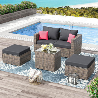 5 Pieces Outdoor Sectional Furniture Set With Ottomans Pe Wicker Patio Conversation Sets Sofa For Backyard Garden