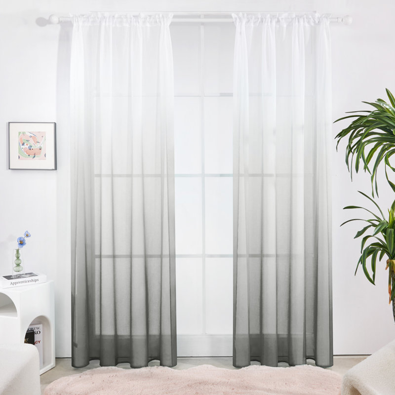 Paire de rideaux transparents Zhejno, L 52 po x L 108 po, Bleu grisâtre