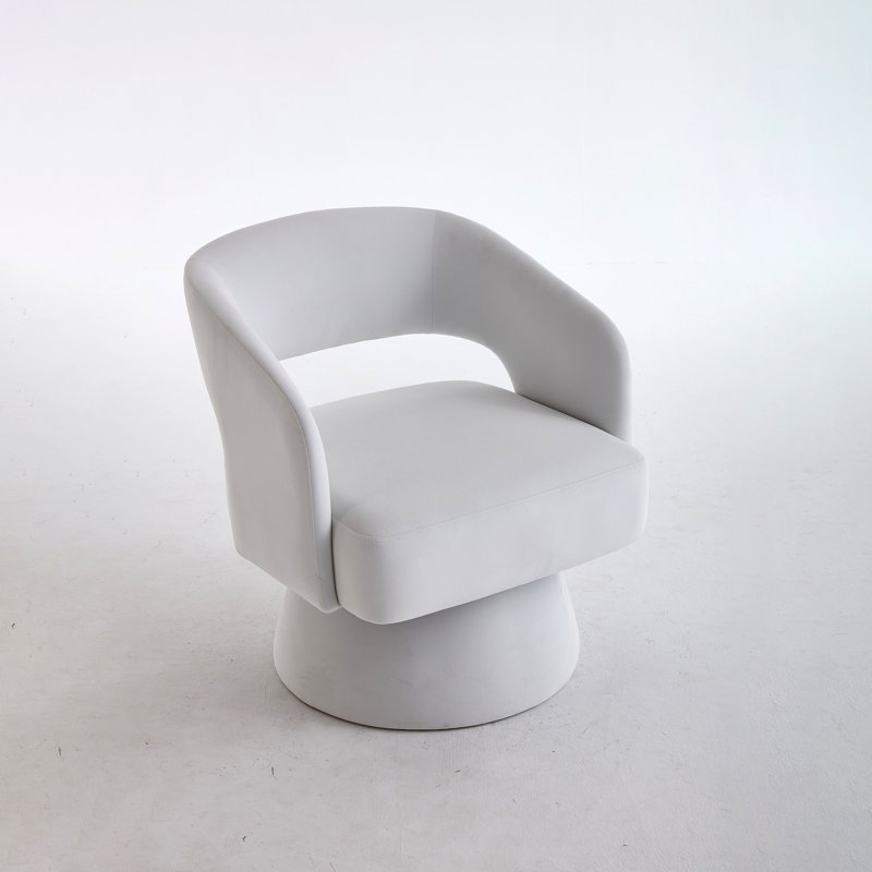 Rachedi 360° Swivel Velvet Barrel Accent Chair with Curved Backrest, Beige