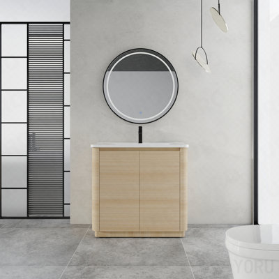 36'' Freestanding Bathroom Vanity With White Ceramic Sink & 2-Soft-Close Door, Kd-Packing, Plywood