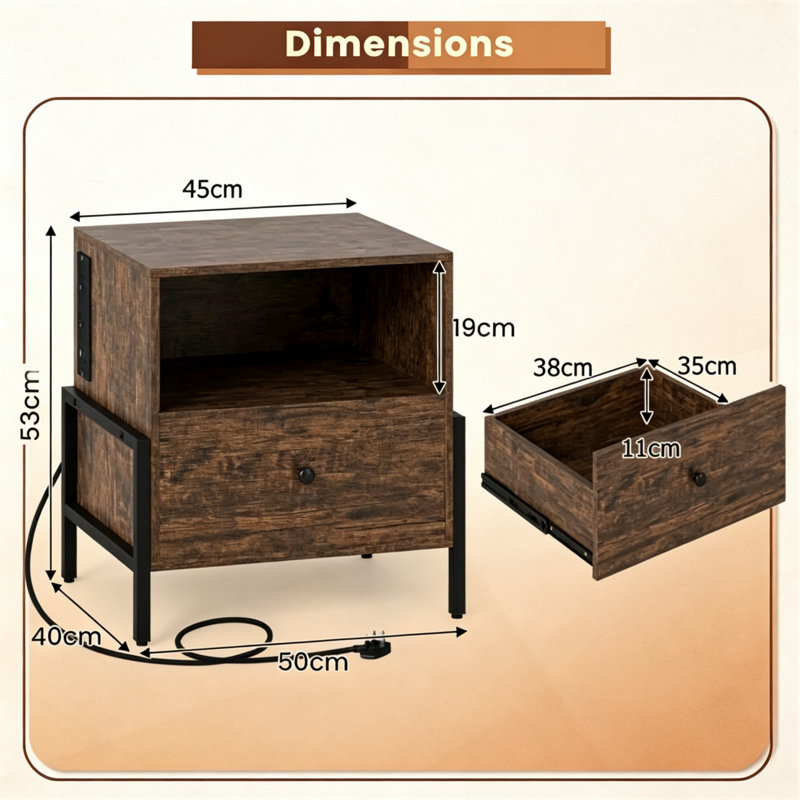 40 cm W Bedside Table