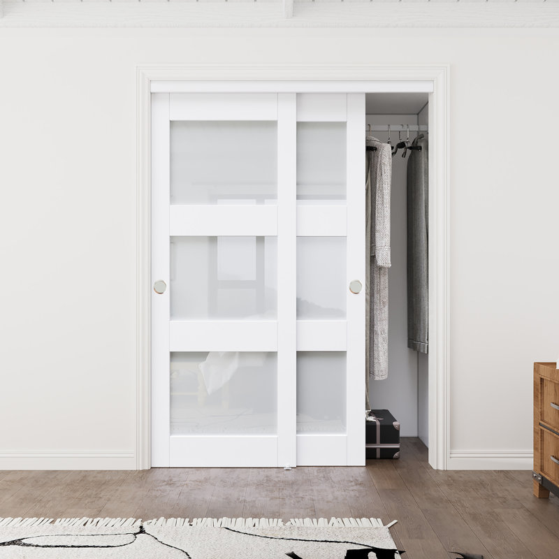 Porte de garde-robe coulissante en verre trempé blanc 60 po x 80 po avec quincaillerie complète et poignées pour garde-manger, 𝐍𝐞𝐞𝐝 𝐀𝐬𝐬𝐞𝐦𝐛𝐥𝐲 