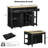 47 Inch Kitchen Island With Extendable Dining Table, Rubber Wood Veneer Kitchen Table With Internal Storage Rack, Power Outlet, Kitchen Island With Storage 2 Drawers 2 Cabinet-1823217378
