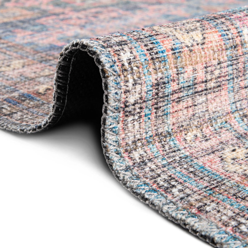 Tapis bleu tissé à la machine Hadsell, Rectangle 3 pi 3 po x 5 pi 3 po