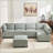 Sectional Sofas Modular U-Shaped 6-Seat with Reversible Chaise for Living Room | Mint Green | Corduroy-2020075890