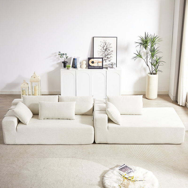 Canapé modulaire en chenille de 108 po en L 108 po avec 6 coussins, combinaison pour le salon, la chambre à coucher (méridienne droite) et espace de salle à manger rembourré moderne
