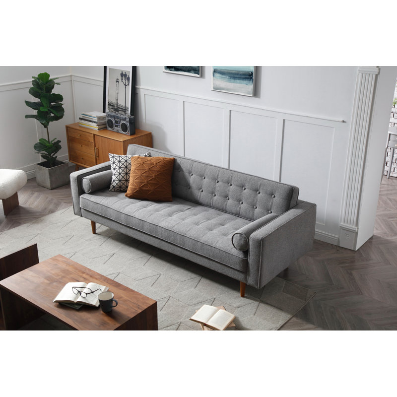 Geo 85'' Upholstered Sofa, Gray Boucle