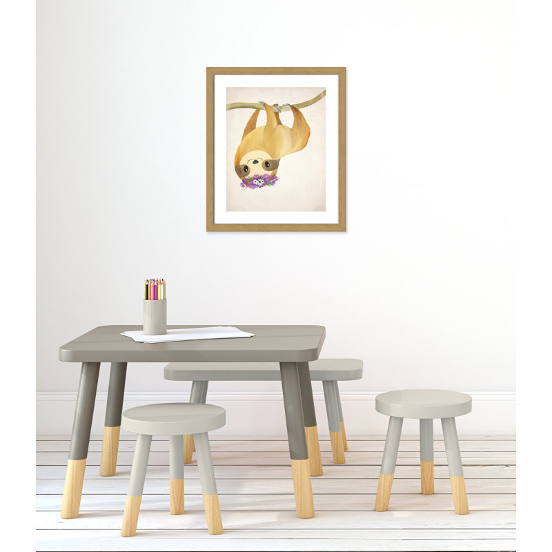 Sloth floral 2, H 26,5 po x l 22,5 po x P 0,63 po, Encadré plat chêne