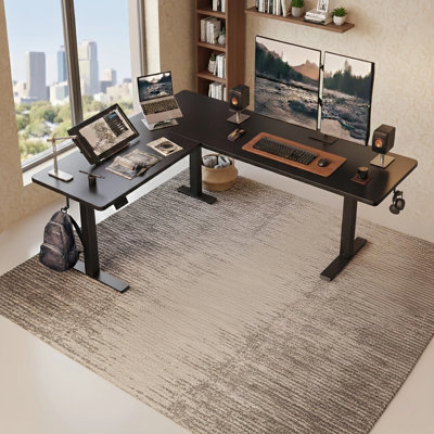 63" L-Shaped Standing Desk with Memory Height Controller, Adjustable Corner Desk for Home Office