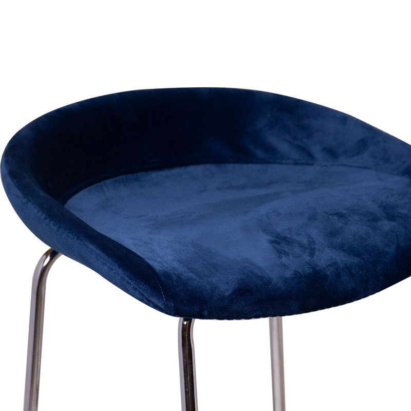 Ceniceros Upholstered Counter Stool with Metal Frame, Deep Blue, 1