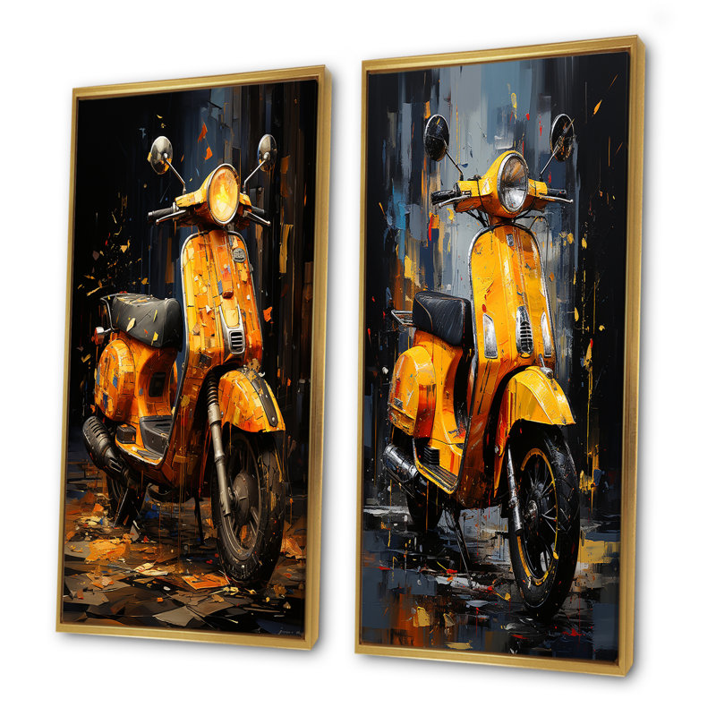 Edgy Scooter Graffiti Odyssey - ensemble d'art mural sur toile Scooter, H 40 po x l 41 po, Cadre flottant doré