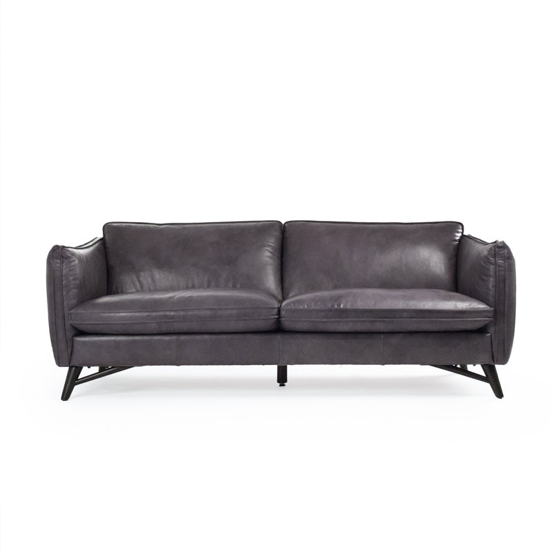 Canapé à accoudoirs carrés en cuir véritable 83,5 po