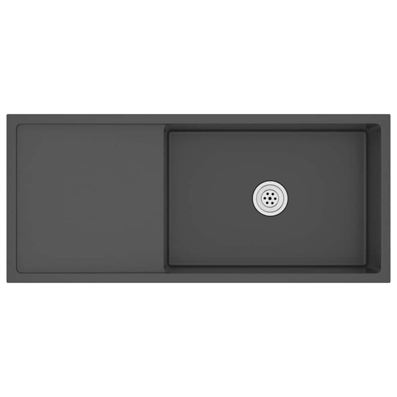 vidaXL Kitchen Sink with Strainer, Stainless Steel Top-Mount Sink, Fast Drainage, Anti-Corrosion, Black, 17.3" W x 39.4" L