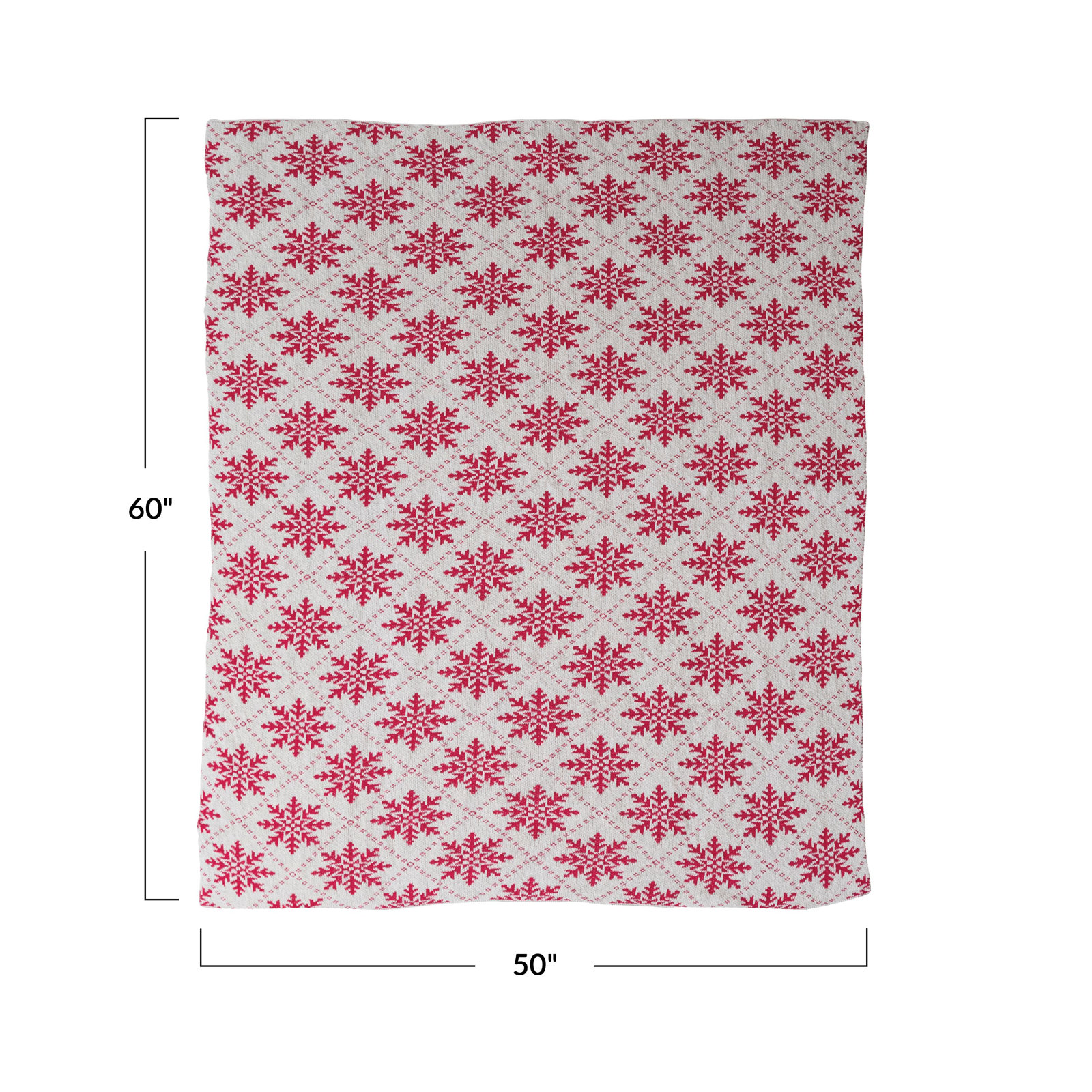 Elegant Cotton Knit Snowflake Throw, Cream/Dark Pink Abstract