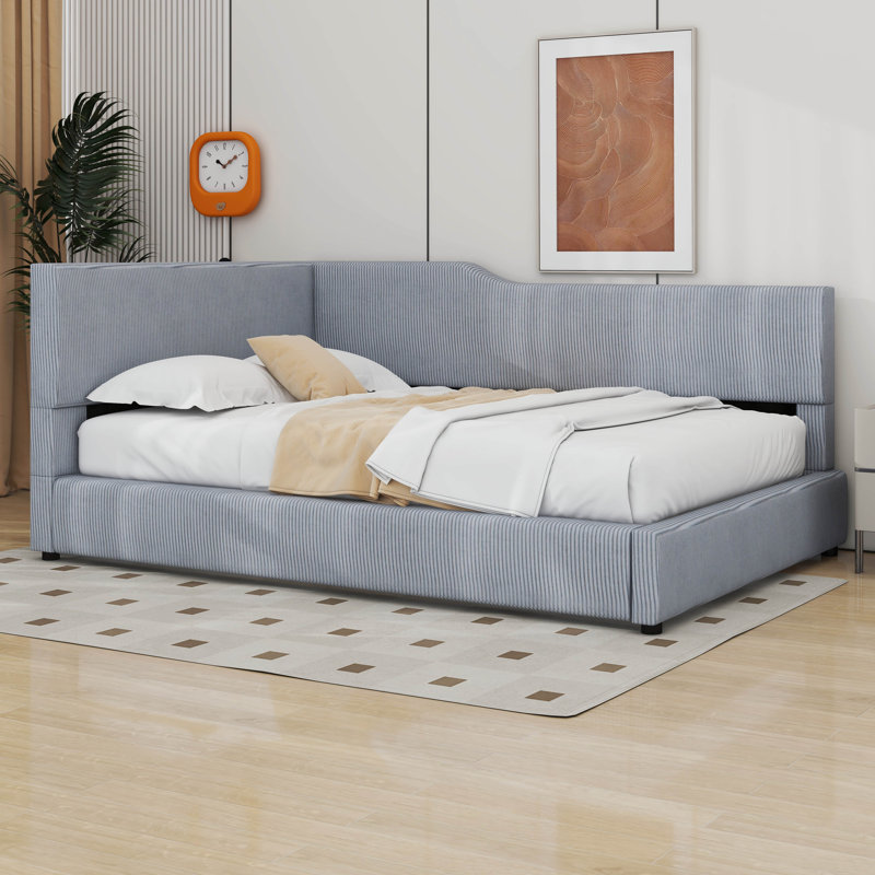 L-Shaped Corduroy Daybed, Gray, Full