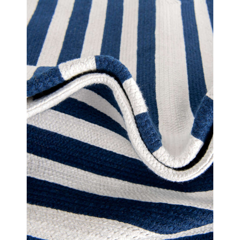 Kozan Geometric Handmade Flatweave Recycled P.E.T. Indoor / Outdoor Area Rug in Navy/White, Rectangle 9' x 12'