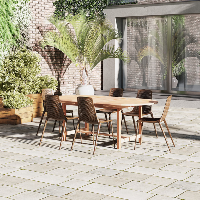 Anautica 6 - Person Teak Patio Dining Set with Extendable Oval Table