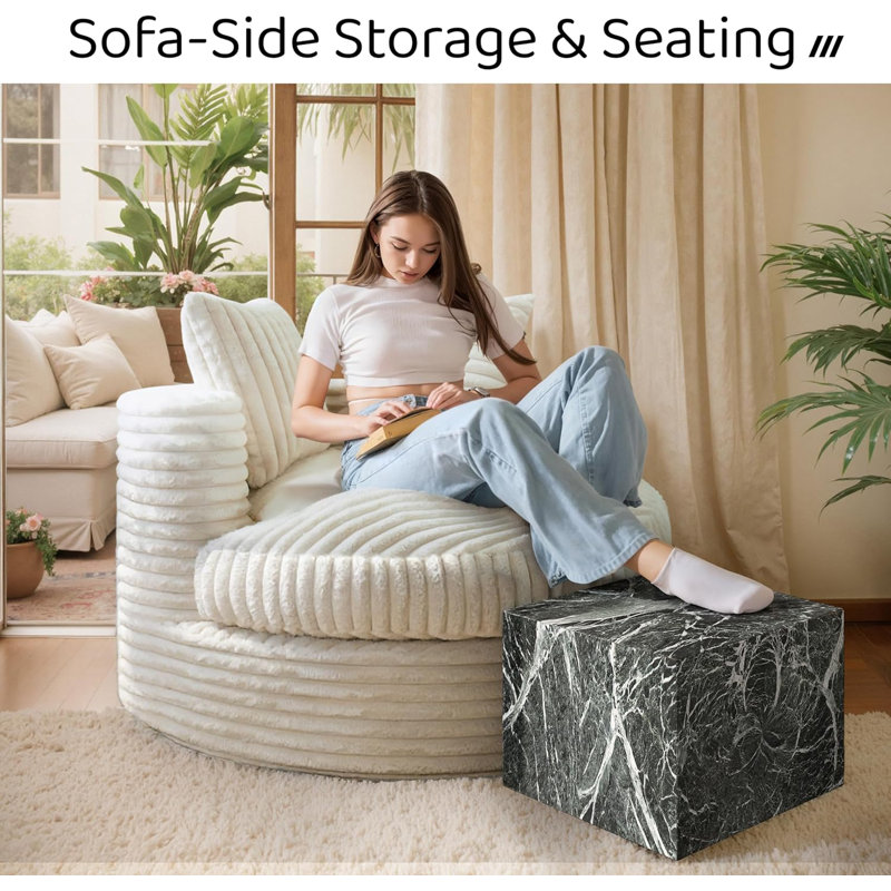 WOWMAX Pouf Ottoman Foot Stools Modern Ottoman Cube,For Living Room Bed Room, White Marble, Dark Green Marble
