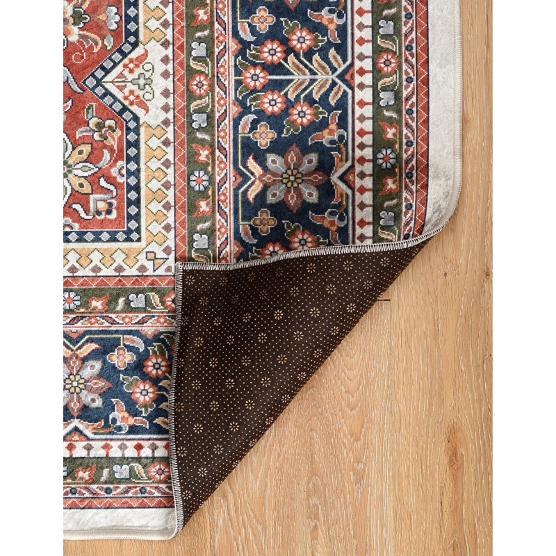 Breedlove Traditional Machine Woven Flatweave Red and Navy Area Rug with Non Skid Backing, Rectangle 2'2'' x 3'2''