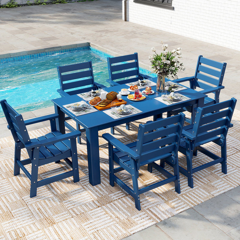 Ensemble repas d'extérieur 7 pièces toutes saisons, Bleu