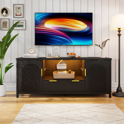 63" W Tv Stand With Motion-Activated Light And Built-In Charging Station