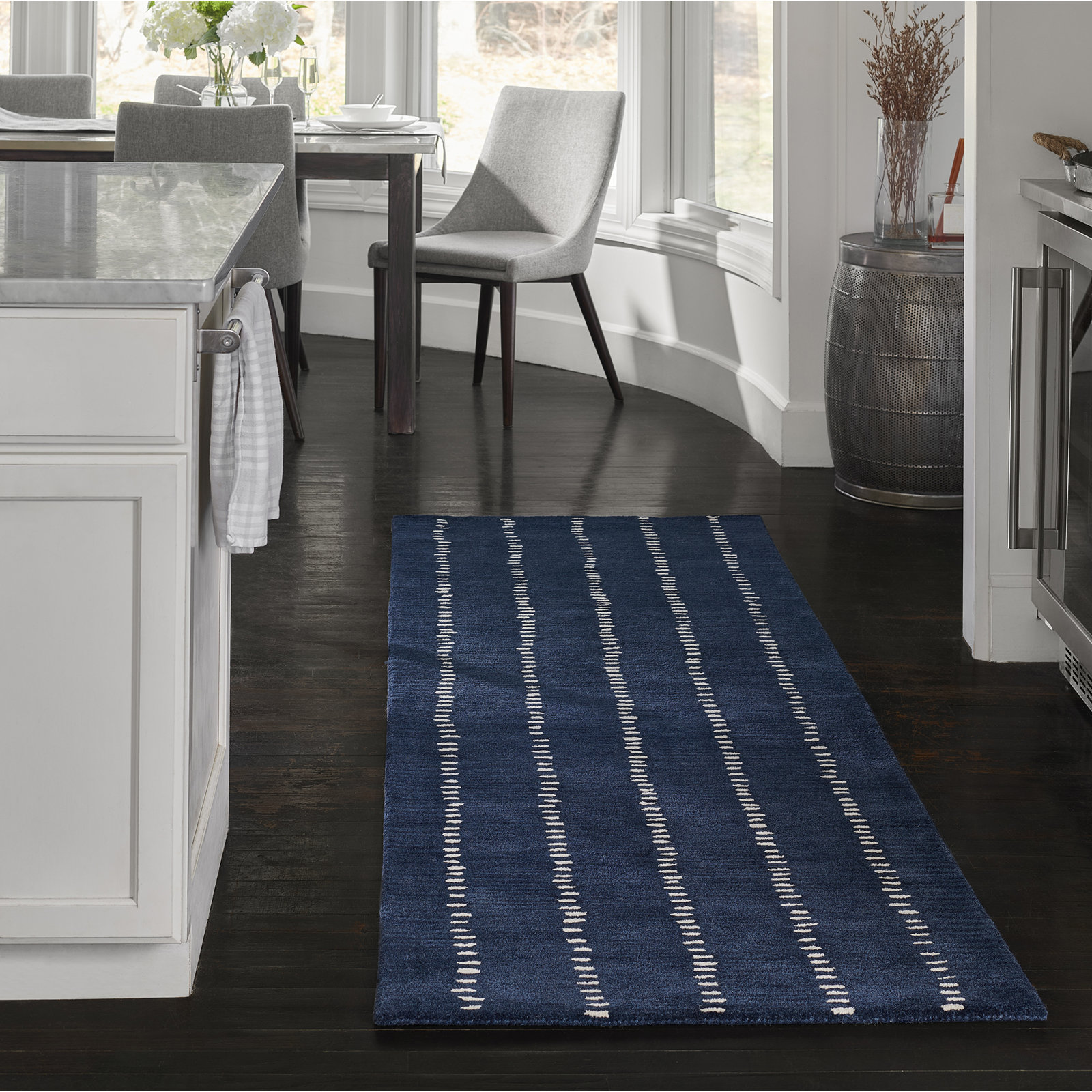 Nichols Navy Hand-Tufted Striped Wool Rug, Runner 2'6" x 8'