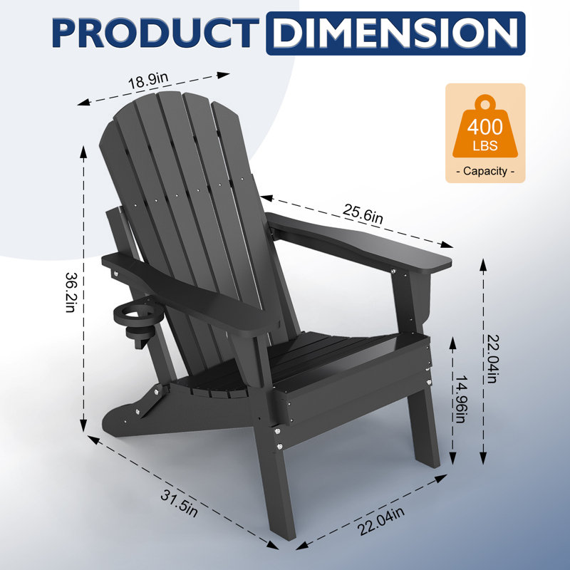 Set Of 6 Hdpe Folding Adirondack Chair, Black