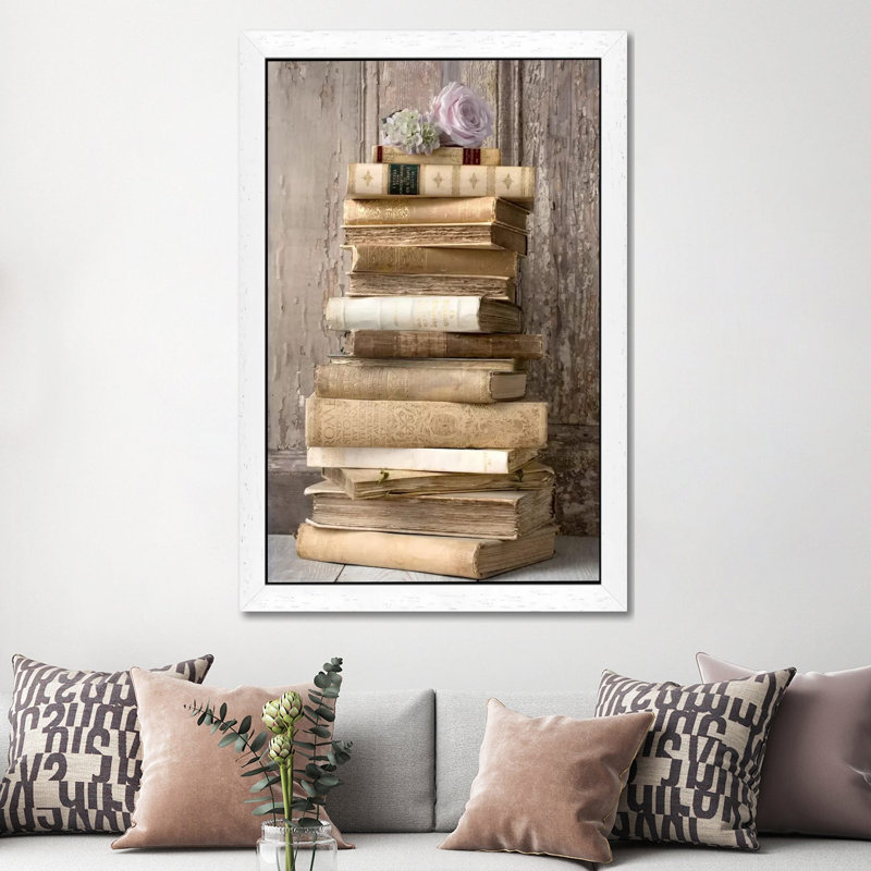 Books I - Print on Canvas, 152.5 cm H x 101.5 cm W, White Framed