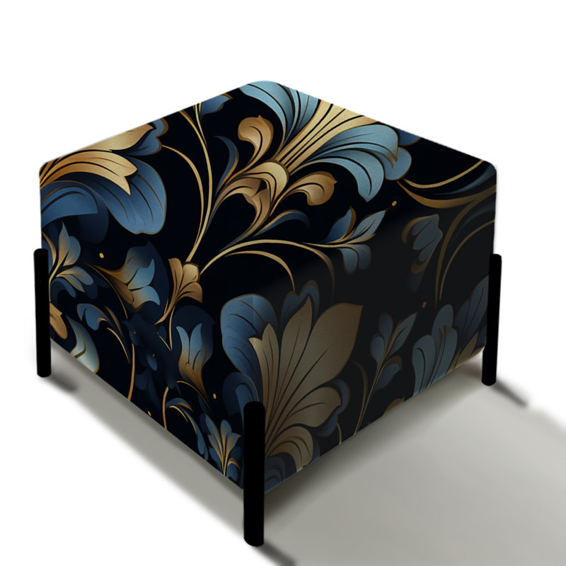 Motif damassé de luxe doré et bleu - repose-pieds carré Ikat
