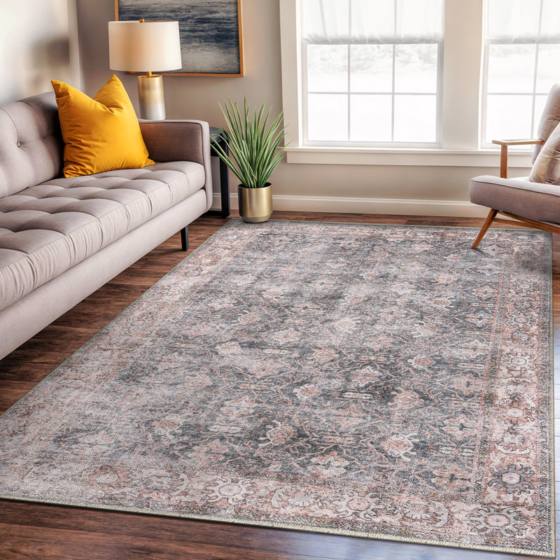 Tapis lavable à la machine d'inspiration rétro, Rectangle 5 pi x 7 pi