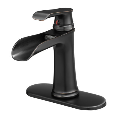 Robinet cascade pour salle de bain bronze huilé, fixation sur le comptoir, une poignée, avec bonde escamotable et conduites d'alimentation