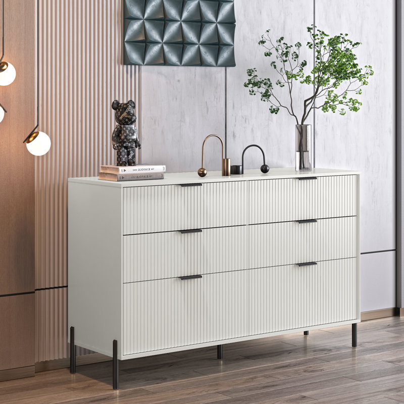Commode 6 tiroirs Edina, Or rose / bleu marine