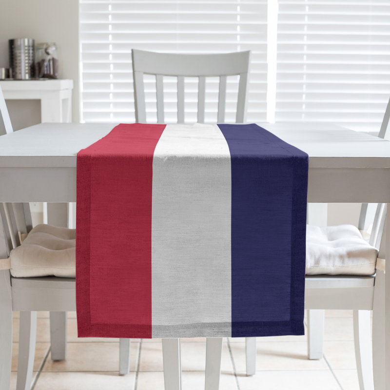Chemin de table, Saint-Louis, 72 po x 16 po, Rouge / blanc / bleu marine foncé