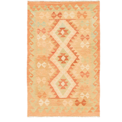 Tapis de zone en laine rouge/vert 2 pi 9 po x 4 pi 3 po one-of-kind-noué la main Elland