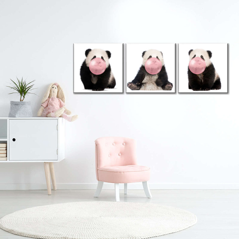 " Bubble Gum Panda Cubs Multi Piece Canvas Print " 3 - Pieces, 26" H x 8" W x 1" D