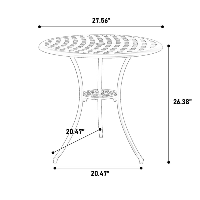 Ensemble bistro 3 pièces pour patio - table et chaises en aluminium coulé blanc, antirouille, antirouille et balcon