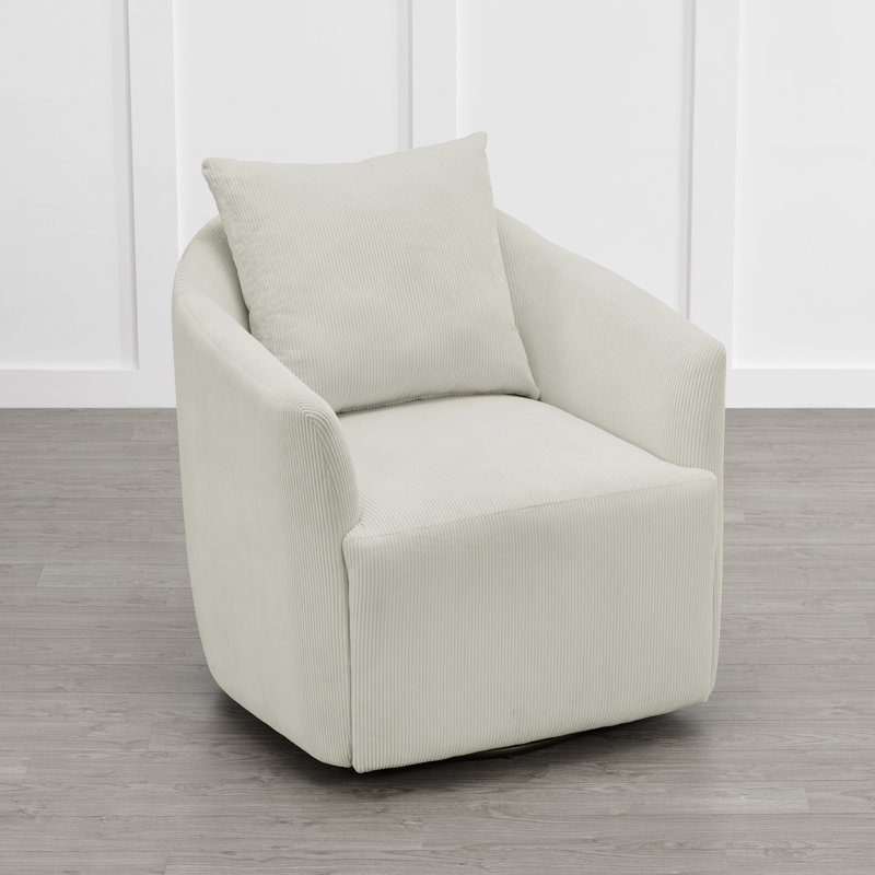 Fauteuil pivotant rembourré en velours côtelé l 30,5 po avec coussin décoratif, Velours côtelé beige