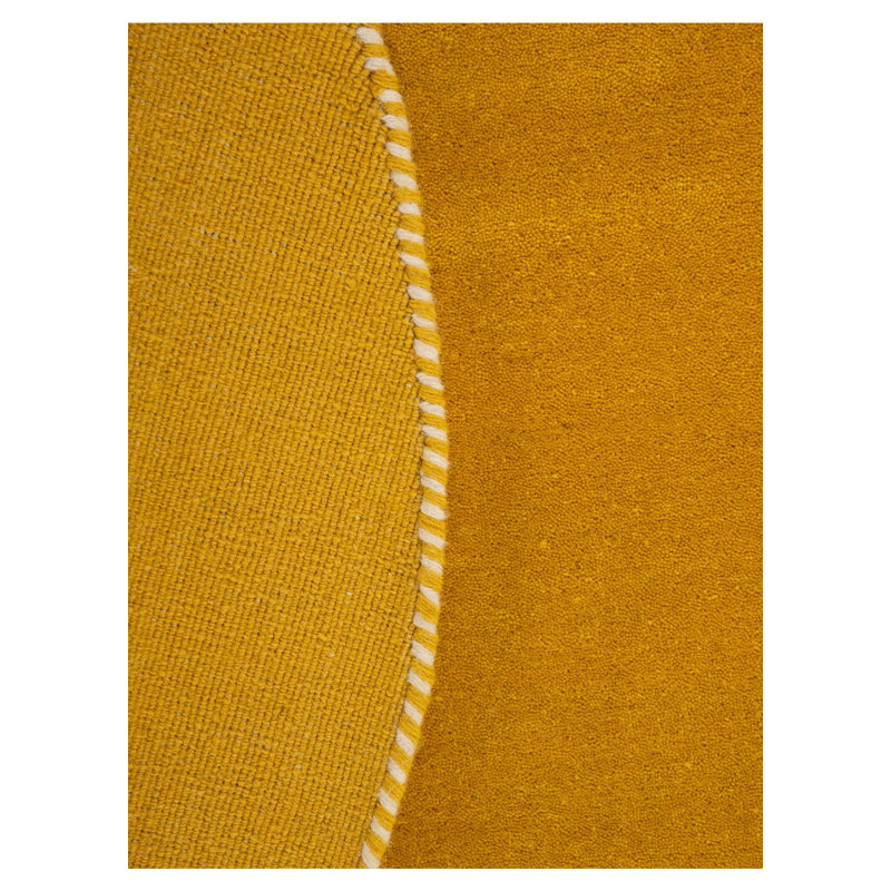 Solid Colour Wool Hand Woven Area Rug, Yellow, Round 150cm