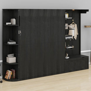 Functional Murphy Bed with Storage Shelves, LED Lights and Hanging Hooks